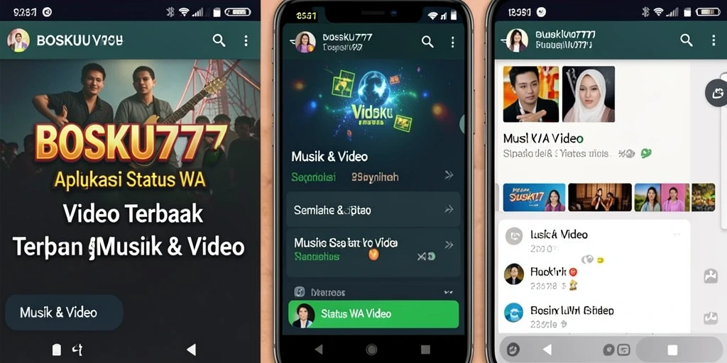 Tampilan antarmuka BOSKU777 dengan berbagai pilihan video status menarik.