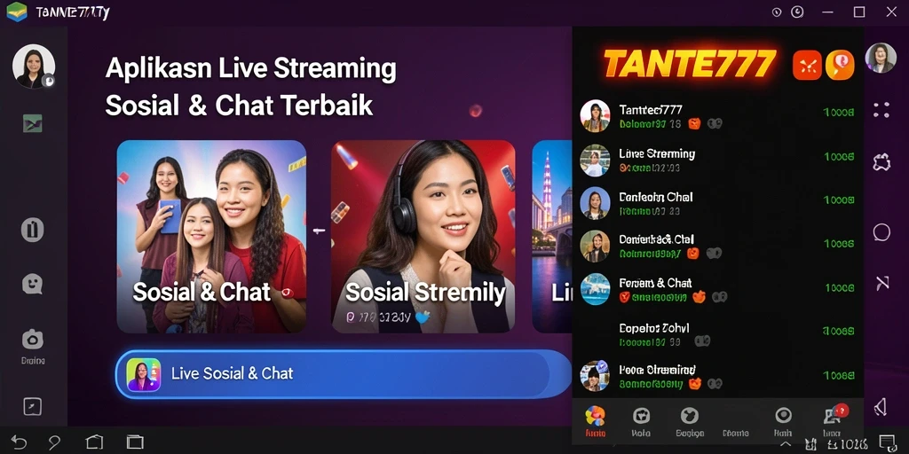 Antarmuka TANTE777 saat live streaming dengan fitur interaktif.