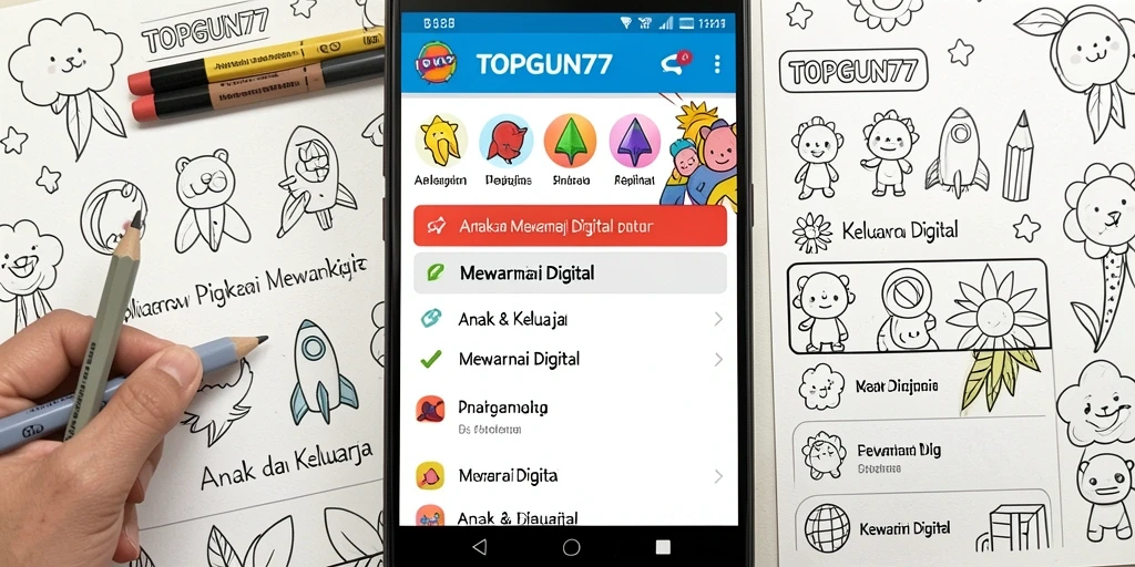 Antarmuka pengguna TOPGUN77 yang ramah anak saat mewarnai.